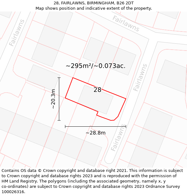 28, FAIRLAWNS, BIRMINGHAM, B26 2DT: Plot and title map