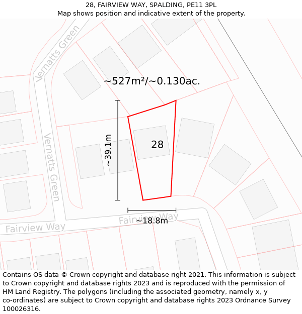 28, FAIRVIEW WAY, SPALDING, PE11 3PL: Plot and title map