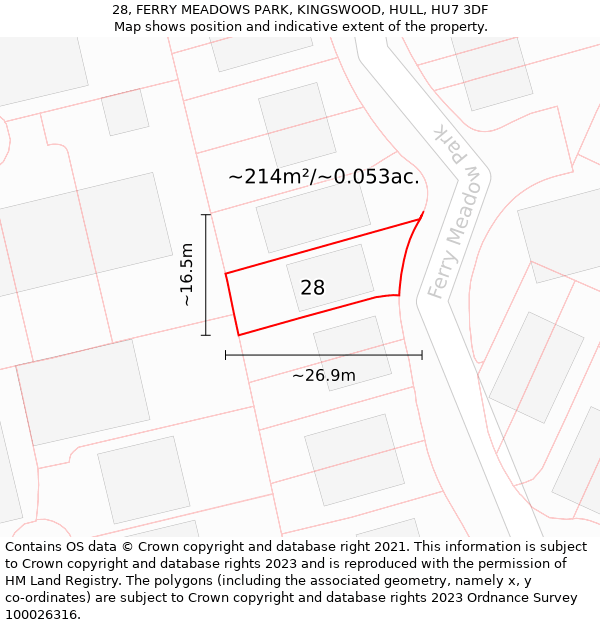 28, FERRY MEADOWS PARK, KINGSWOOD, HULL, HU7 3DF: Plot and title map