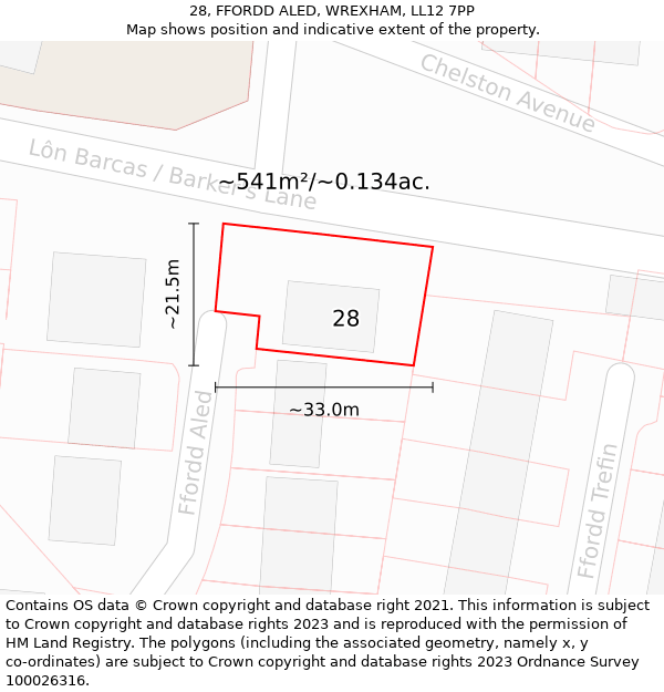 28, FFORDD ALED, WREXHAM, LL12 7PP: Plot and title map