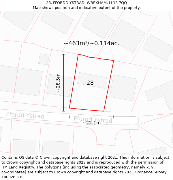 28, FFORDD YSTRAD, WREXHAM, LL13 7QQ: Plot and title map