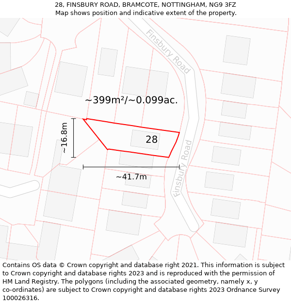 28, FINSBURY ROAD, BRAMCOTE, NOTTINGHAM, NG9 3FZ: Plot and title map