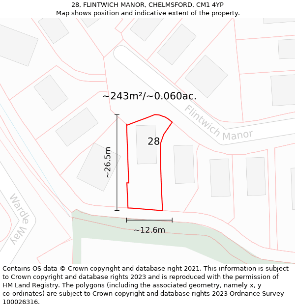 28, FLINTWICH MANOR, CHELMSFORD, CM1 4YP: Plot and title map