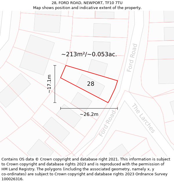 28, FORD ROAD, NEWPORT, TF10 7TU: Plot and title map