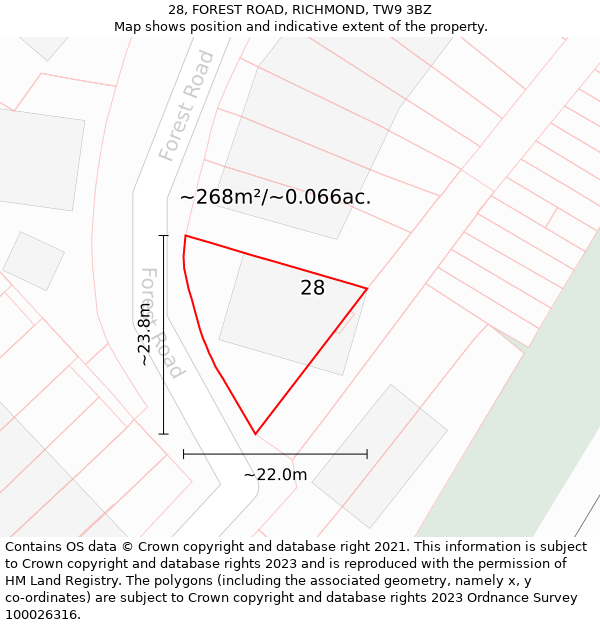 28, FOREST ROAD, RICHMOND, TW9 3BZ: Plot and title map