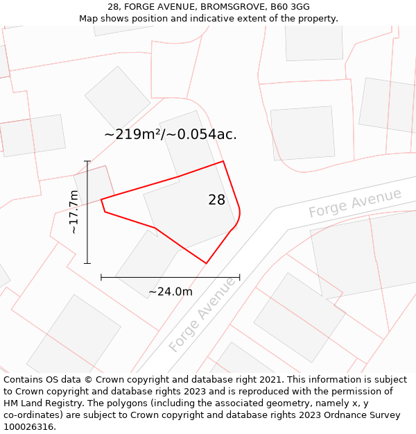 28, FORGE AVENUE, BROMSGROVE, B60 3GG: Plot and title map