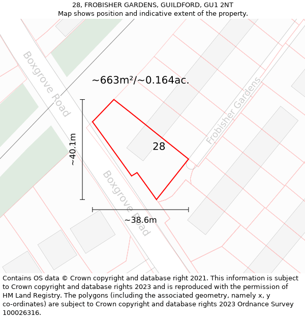 28, FROBISHER GARDENS, GUILDFORD, GU1 2NT: Plot and title map