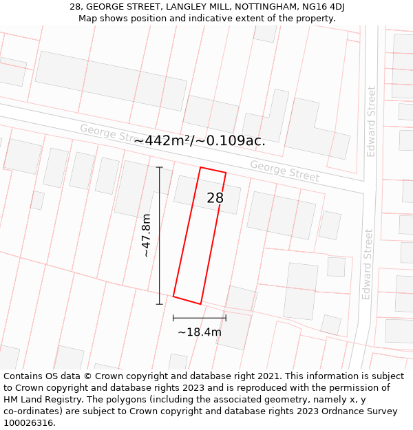 28, GEORGE STREET, LANGLEY MILL, NOTTINGHAM, NG16 4DJ: Plot and title map