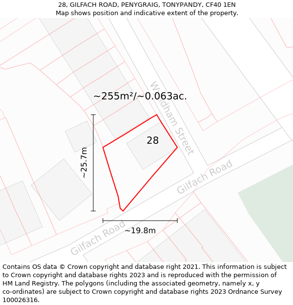 28, GILFACH ROAD, PENYGRAIG, TONYPANDY, CF40 1EN: Plot and title map