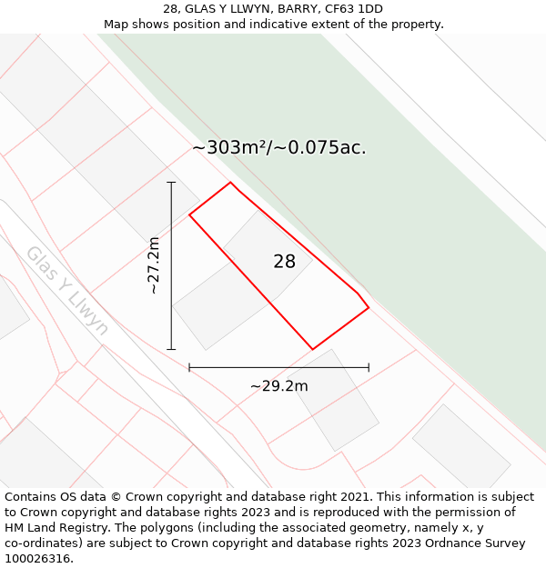 28, GLAS Y LLWYN, BARRY, CF63 1DD: Plot and title map