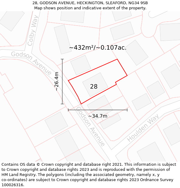 28, GODSON AVENUE, HECKINGTON, SLEAFORD, NG34 9SB: Plot and title map