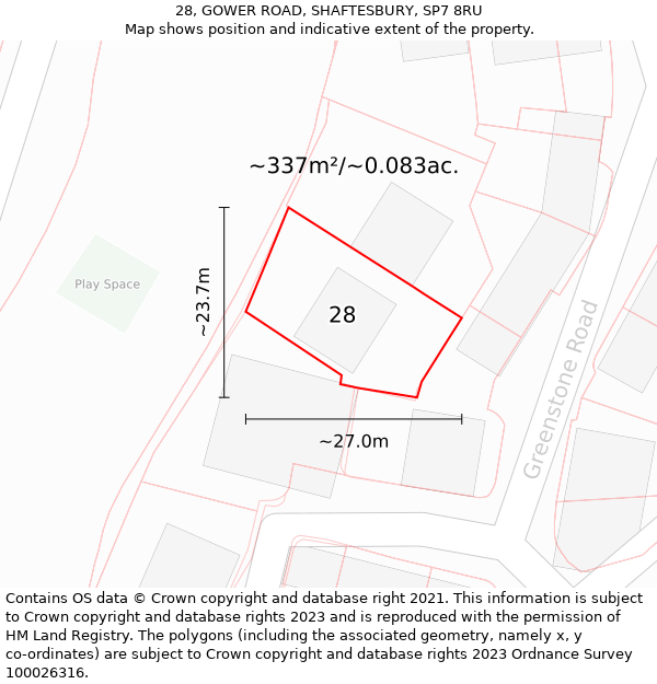28, GOWER ROAD, SHAFTESBURY, SP7 8RU: Plot and title map