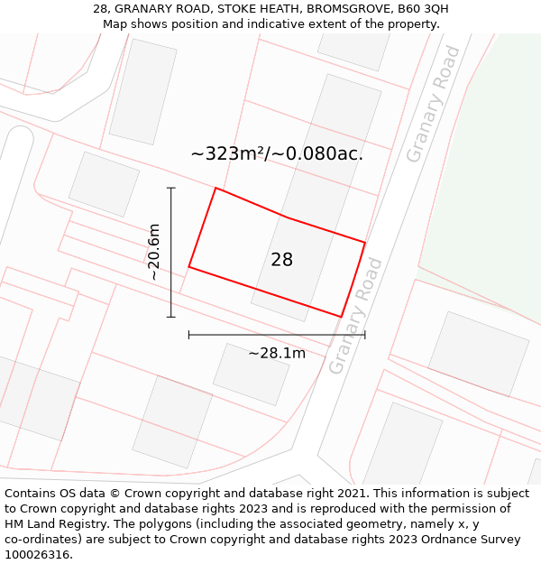 28, GRANARY ROAD, STOKE HEATH, BROMSGROVE, B60 3QH: Plot and title map