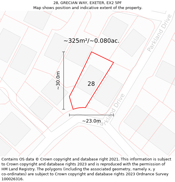 28, GRECIAN WAY, EXETER, EX2 5PF: Plot and title map