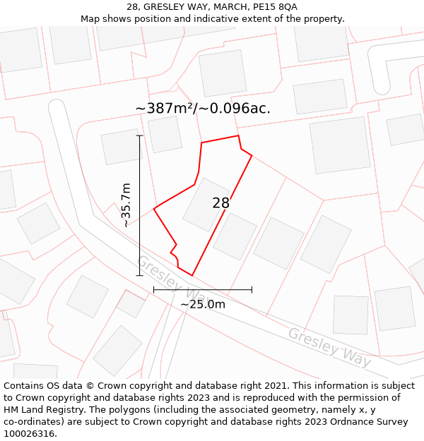 28, GRESLEY WAY, MARCH, PE15 8QA: Plot and title map