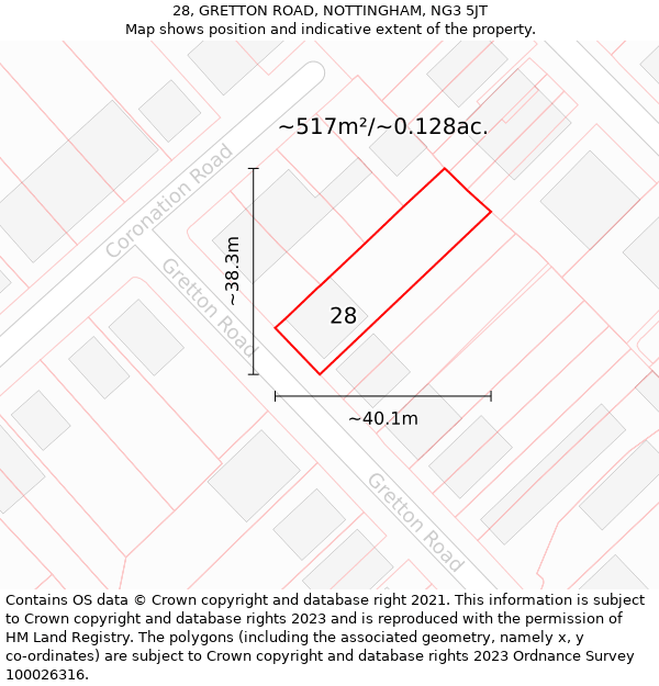 28, GRETTON ROAD, NOTTINGHAM, NG3 5JT: Plot and title map