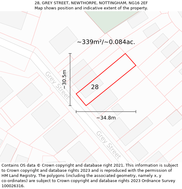 28, GREY STREET, NEWTHORPE, NOTTINGHAM, NG16 2EF: Plot and title map