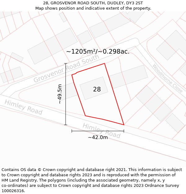 28, GROSVENOR ROAD SOUTH, DUDLEY, DY3 2ST: Plot and title map