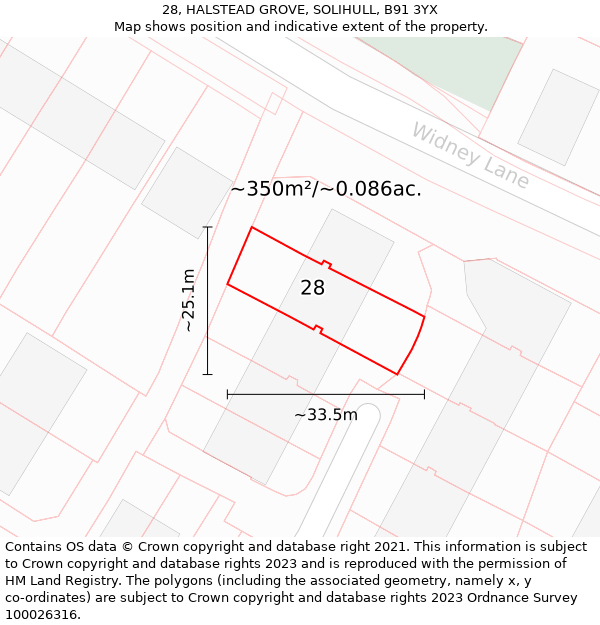 28, HALSTEAD GROVE, SOLIHULL, B91 3YX: Plot and title map