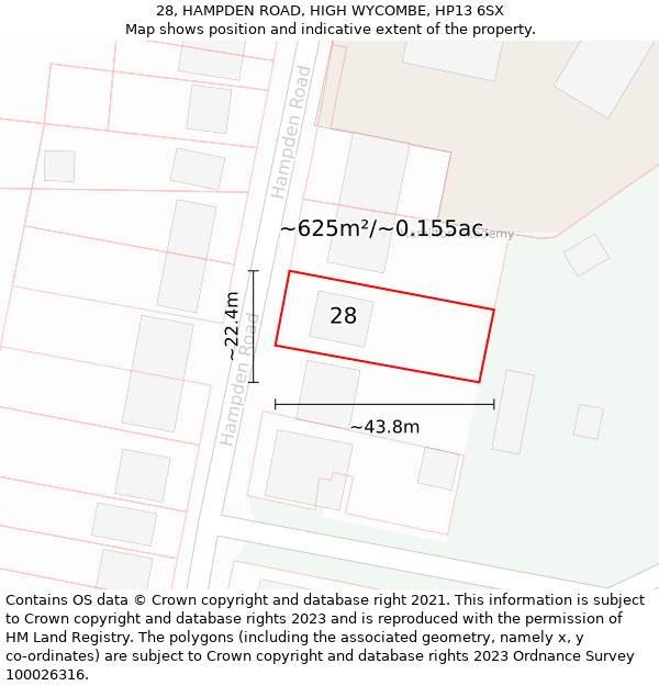 28, HAMPDEN ROAD, HIGH WYCOMBE, HP13 6SX: Plot and title map