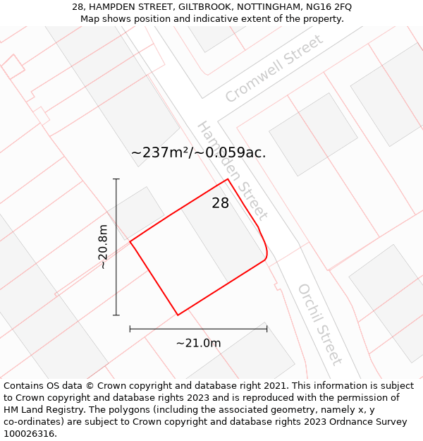 28, HAMPDEN STREET, GILTBROOK, NOTTINGHAM, NG16 2FQ: Plot and title map