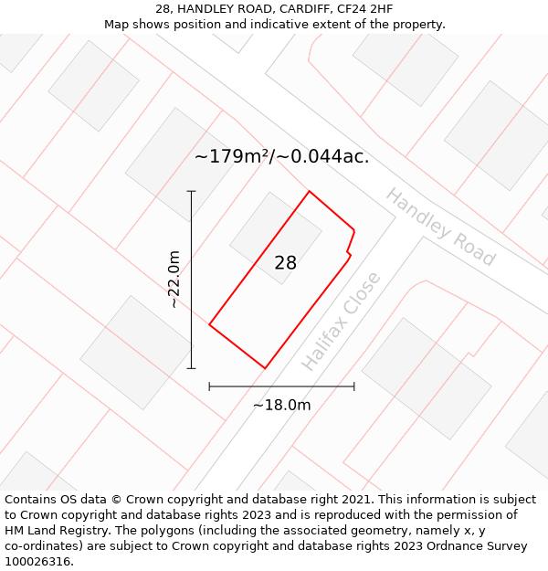 28, HANDLEY ROAD, CARDIFF, CF24 2HF: Plot and title map