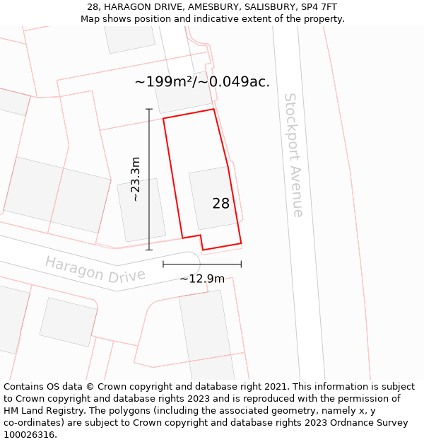 28, HARAGON DRIVE, AMESBURY, SALISBURY, SP4 7FT: Plot and title map