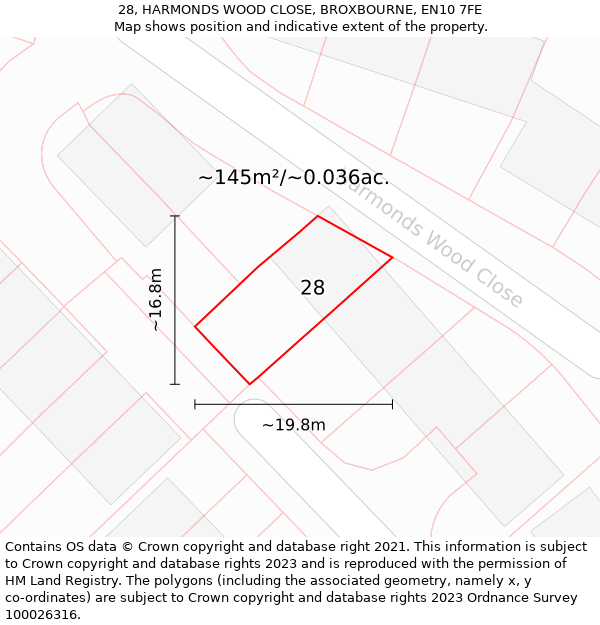 28, HARMONDS WOOD CLOSE, BROXBOURNE, EN10 7FE: Plot and title map