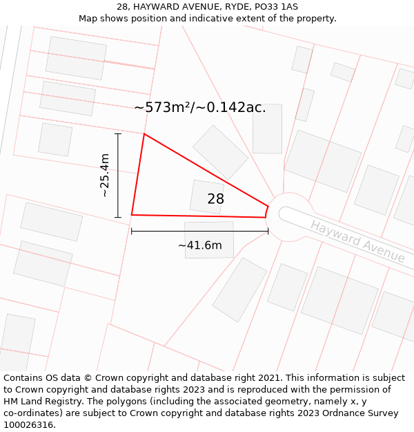 28, HAYWARD AVENUE, RYDE, PO33 1AS: Plot and title map