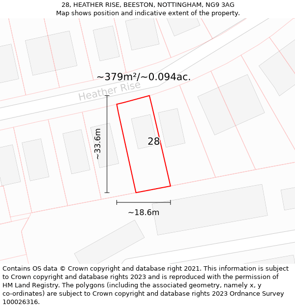 28, HEATHER RISE, BEESTON, NOTTINGHAM, NG9 3AG: Plot and title map