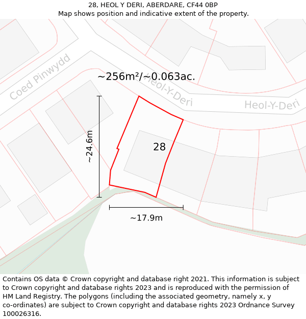 28, HEOL Y DERI, ABERDARE, CF44 0BP: Plot and title map