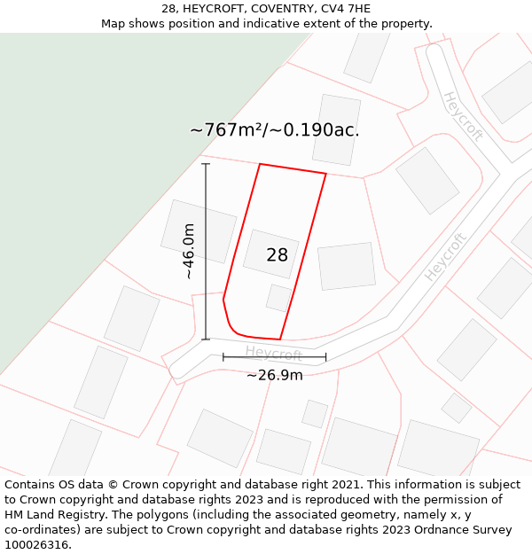 28, HEYCROFT, COVENTRY, CV4 7HE: Plot and title map