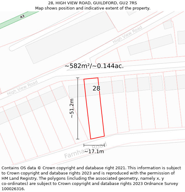 28, HIGH VIEW ROAD, GUILDFORD, GU2 7RS: Plot and title map