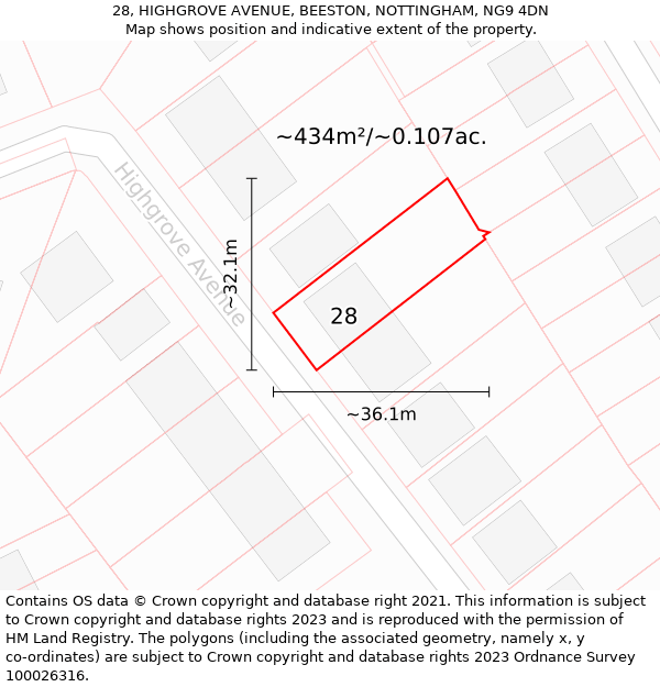 28, HIGHGROVE AVENUE, BEESTON, NOTTINGHAM, NG9 4DN: Plot and title map