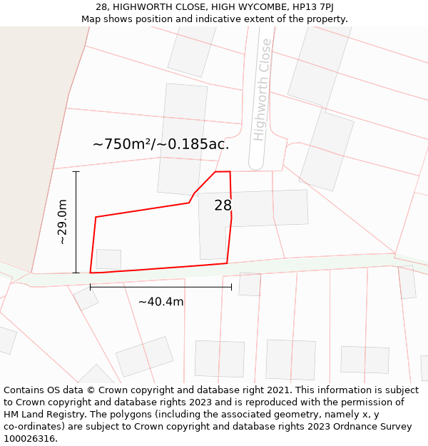 28, HIGHWORTH CLOSE, HIGH WYCOMBE, HP13 7PJ: Plot and title map