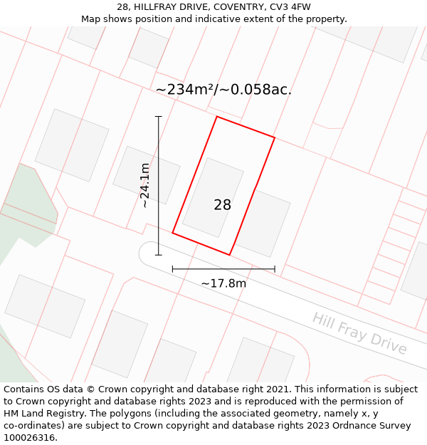 28, HILLFRAY DRIVE, COVENTRY, CV3 4FW: Plot and title map