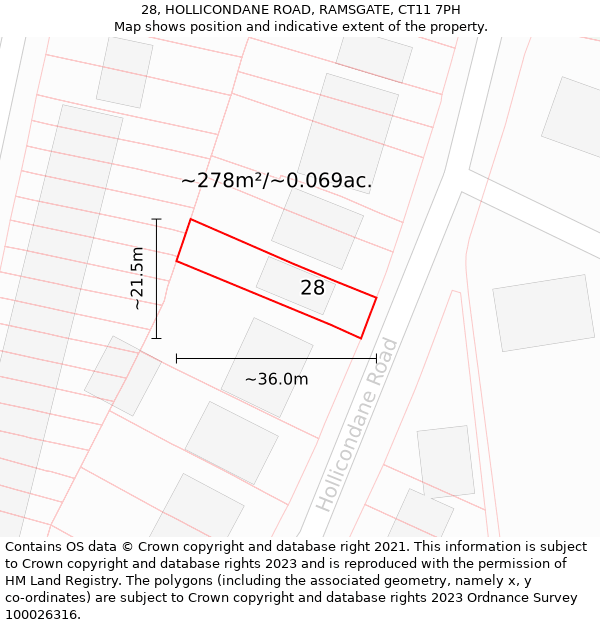 28, HOLLICONDANE ROAD, RAMSGATE, CT11 7PH: Plot and title map