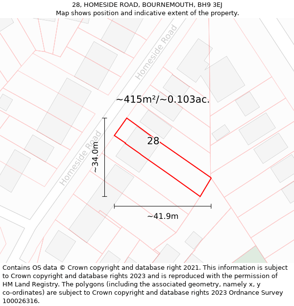 28, HOMESIDE ROAD, BOURNEMOUTH, BH9 3EJ: Plot and title map