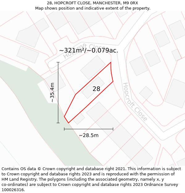 28, HOPCROFT CLOSE, MANCHESTER, M9 0RX: Plot and title map