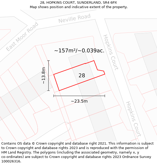 28, HOPKINS COURT, SUNDERLAND, SR4 6PX: Plot and title map