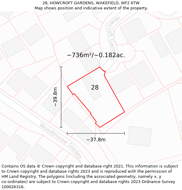 28, HOWCROFT GARDENS, WAKEFIELD, WF2 6TW: Plot and title map