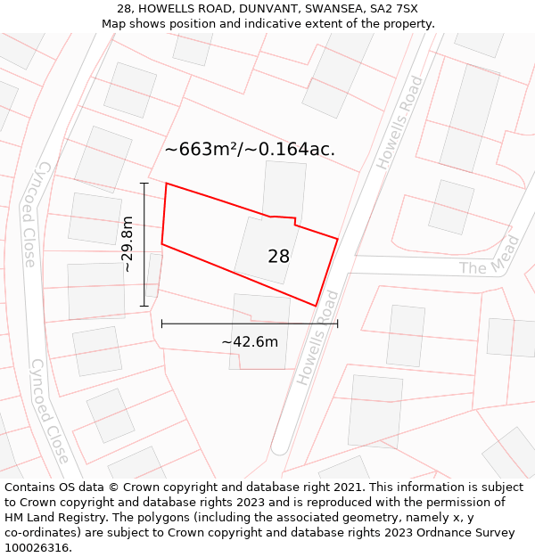 28, HOWELLS ROAD, DUNVANT, SWANSEA, SA2 7SX: Plot and title map