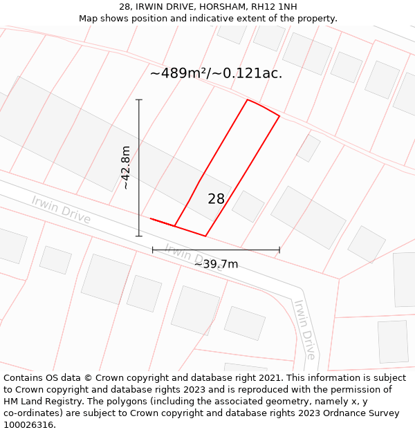 28, IRWIN DRIVE, HORSHAM, RH12 1NH: Plot and title map