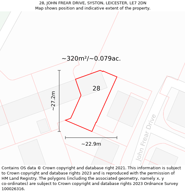 28, JOHN FREAR DRIVE, SYSTON, LEICESTER, LE7 2DN: Plot and title map