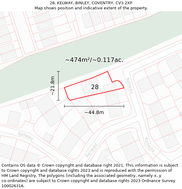 28, KELWAY, BINLEY, COVENTRY, CV3 2XP: Plot and title map