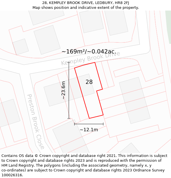 28, KEMPLEY BROOK DRIVE, LEDBURY, HR8 2FJ: Plot and title map