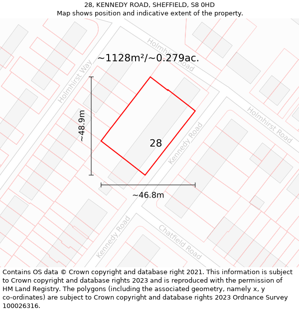 28, KENNEDY ROAD, SHEFFIELD, S8 0HD: Plot and title map