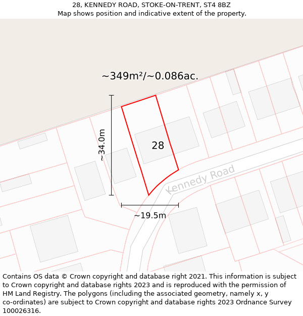 28, KENNEDY ROAD, STOKE-ON-TRENT, ST4 8BZ: Plot and title map