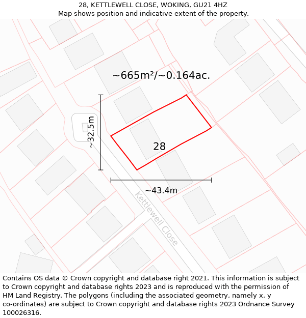 28, KETTLEWELL CLOSE, WOKING, GU21 4HZ: Plot and title map