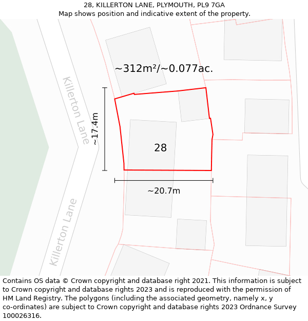 28, KILLERTON LANE, PLYMOUTH, PL9 7GA: Plot and title map